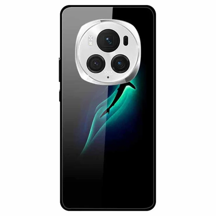 For Honor Magic6 Pro 5G Slim Case Pattern Printing PC+Tempered Glass+TPU Phone Shell - Blue Fish