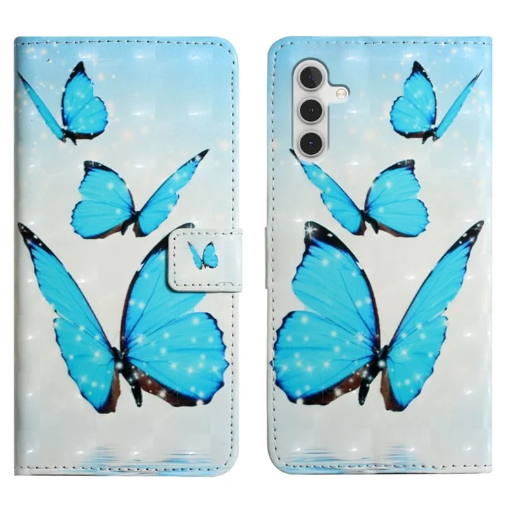 For Samsung Galaxy A55 5G Cell Phone Case 3D Pattern Printing Leather Wallet Cover - Three Butterflies