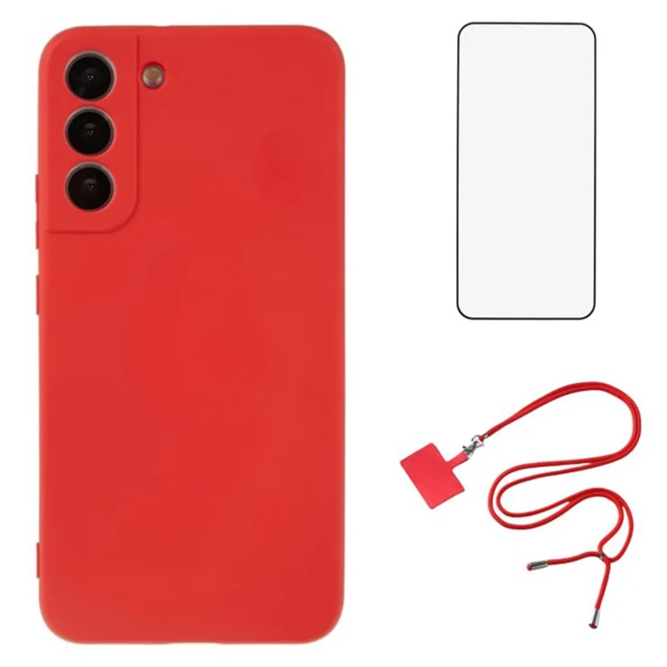 WANLONFENG RB1 Series For Samsung Galaxy S22 5G TPU Cases Slim Phone Cover with Screen Protector, Strap - Red