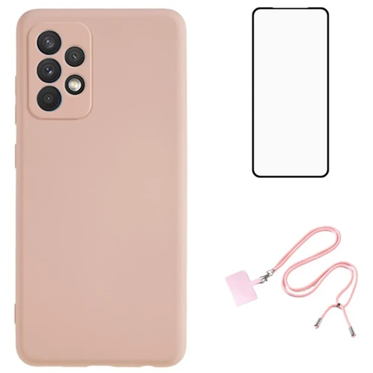 WANLONFENG RB1 Series For Samsung Galaxy A53 5G TPU Case Anti-Drop Phone Shell with Screen Film, Lanyard - Pink