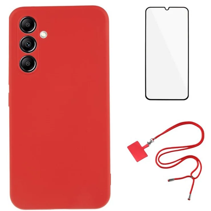 WANLONFENG RB1 Series For Samsung Galaxy A15 4G / 5G TPU Case Screen Protector Lanyard 3-in-1 Set - Red