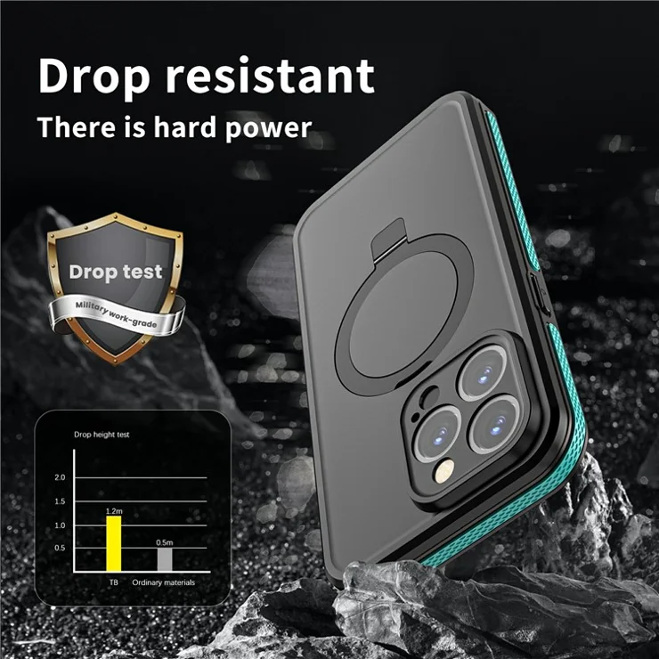 TB For iPhone 15 Pro IP68 Waterproof Case Kickstand Magnetic Phone Cover - Cyan Blue