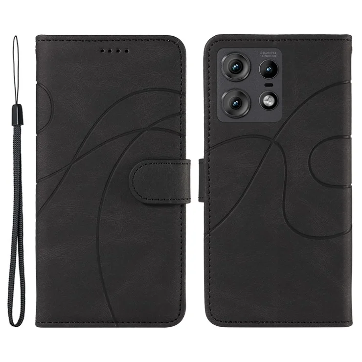 For Motorola Edge 50 Pro 5G Case Flip PU Leather Phone Cover with Curved Line - Black