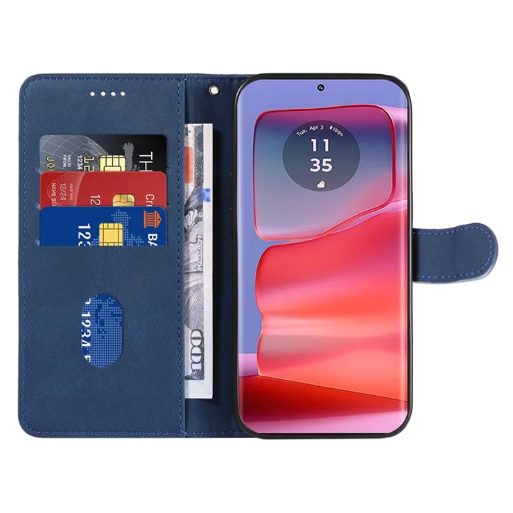 For Motorola Edge 50 Pro 5G Case Flip PU Leather Phone Cover with Curved Line - Blue