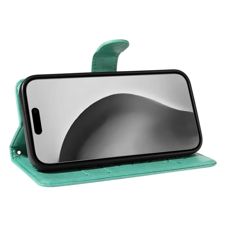 For iPhone 16 Pro Max PU Leather Cases Flower Pattern Wallet Stand Phone Cover with Strap - Green