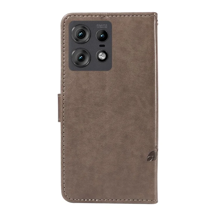 For Motorola Edge 50 Pro 5G PU Leather Cases Flower Pattern Wallet Stand Phone Cover with Strap - Grey