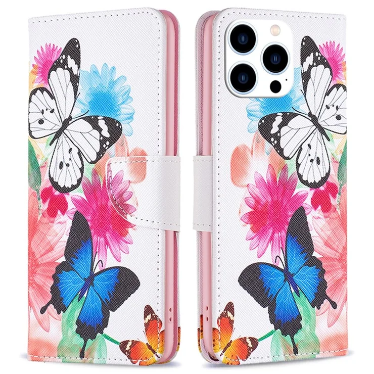 For iPhone 16 Pro Max Case Pattern Print PU Leather Phone Cover with Wallet - Two Butterflies