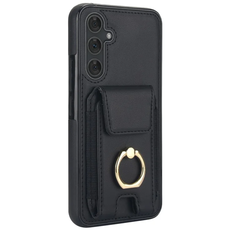 For Samsung Galaxy A14 5G / 4G Case Kickstand Card Bag Leather Coated TPU Phone Cover - Black