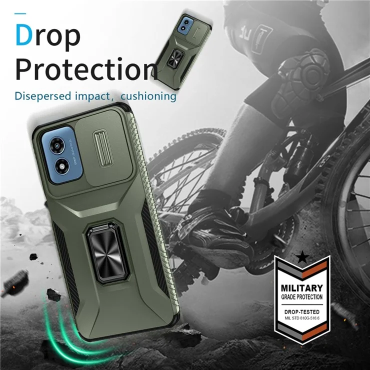 For Motorola Moto G Play (2024) 4G / G22 Case TPU+PC Phone Cover with Kickstand - Green