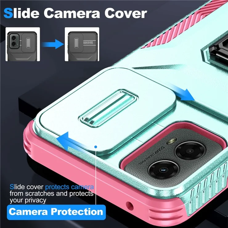 For Motorola Moto G Play 5G (2024) / G 5G (2024) Case Kickstand PC+TPU Phone Cover Military Grade Lens Protection - Grey Green+Pink