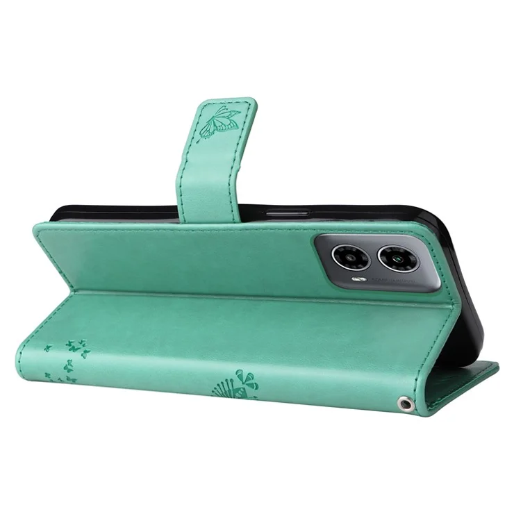For Motorola Moto G45 5G / G34 5G Phone Case with Stand Cat Tree Pattern Leather Wallet Mobile Cover - Green
