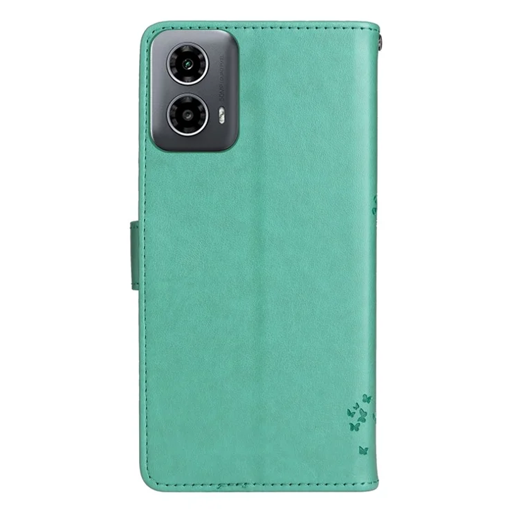 For Motorola Moto G45 5G / G34 5G Phone Case with Stand Cat Tree Pattern Leather Wallet Mobile Cover - Green