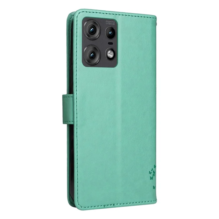 For Motorola Edge 50 Pro 5G Phone Case with Stand Cat Tree Pattern Leather Wallet Mobile Cover - Green