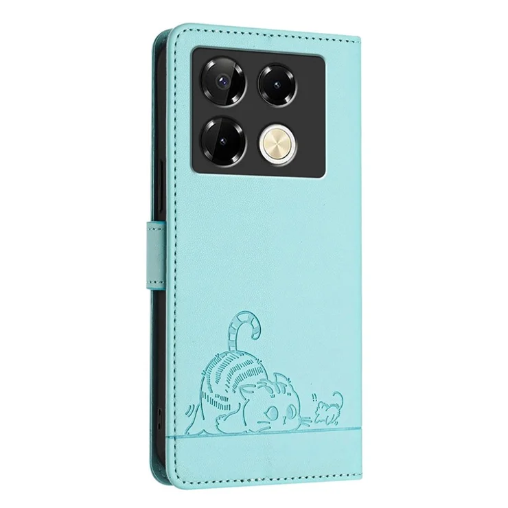 For Infinix Note 40 Pro 5G Case with Strap RFID Blocking Leather Wallet Phone Cover Cat Mouse Pattern - Mint Green