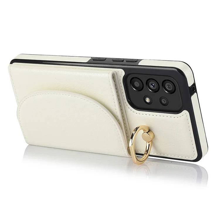 For Samsung Galaxy A53 5G Phone Cover RFID Blocking Wallet Case with Ring Kickstand - White