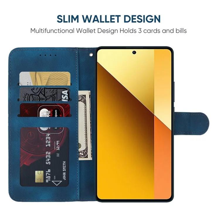 For Xiaomi Redmi Note 13 5G Case Leather Phone Cover Imprinted Line Pattern TPU Inner - Blue