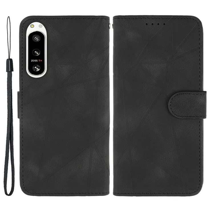 For Sony Xperia 5 IV 5G Case Skin-touch Leather Wallet Phone Cover with Hand Strap - Black