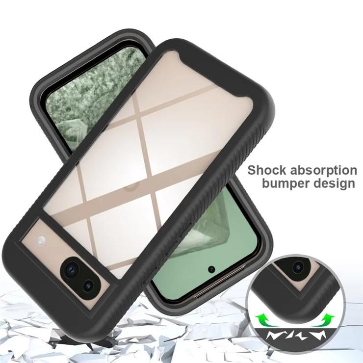 For Google Pixel 8a Case PC+TPU Clear Phone Cover with PET Screen Film All-Around Protection - Dark Blue