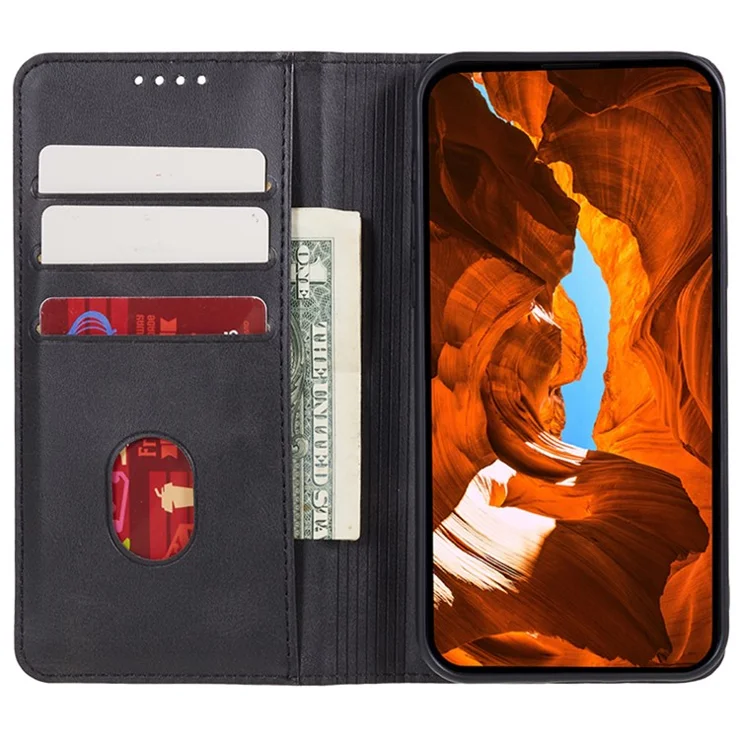 For Xiaomi Redmi Note 13 Pro 4G / Poco M6 Pro 4G Case Leather Calf Texture Phone Cover Magnetic Auto-absorbed - Black