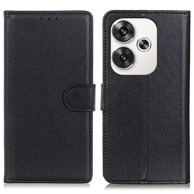 For Xiaomi Poco F6 5G / Redmi Turbo 3 5G Case Wallet Litchi Grain Leather Phone Cover - Black