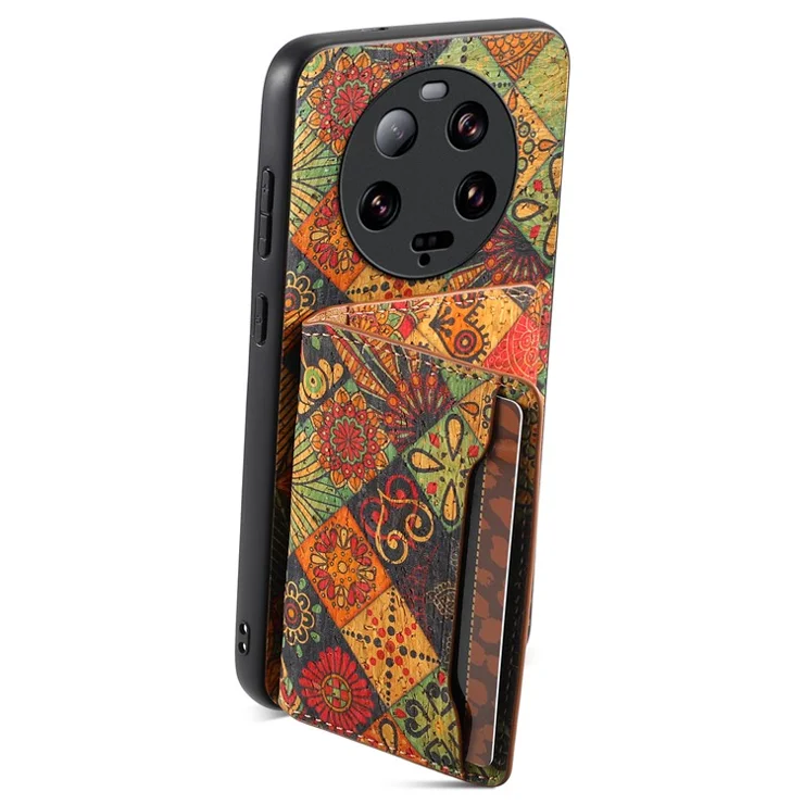 For Xiaomi 13 Ultra Case Card Holder Kickstand Leather Back Cover Flower Pattern - Autumn / Yellow