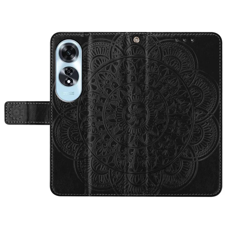 For Oppo A60 4G Case PU Leather Mandala Imprinted Wallet Phone Cover - Black