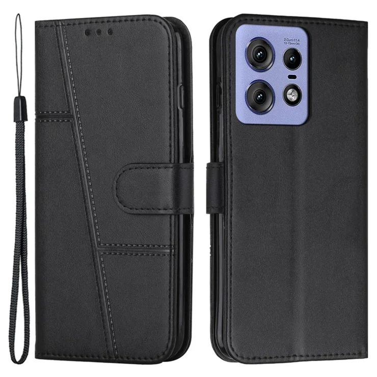 For Motorola Edge 50 Pro 5G Case Leather Wallet Shockproof Phone Cover - Black