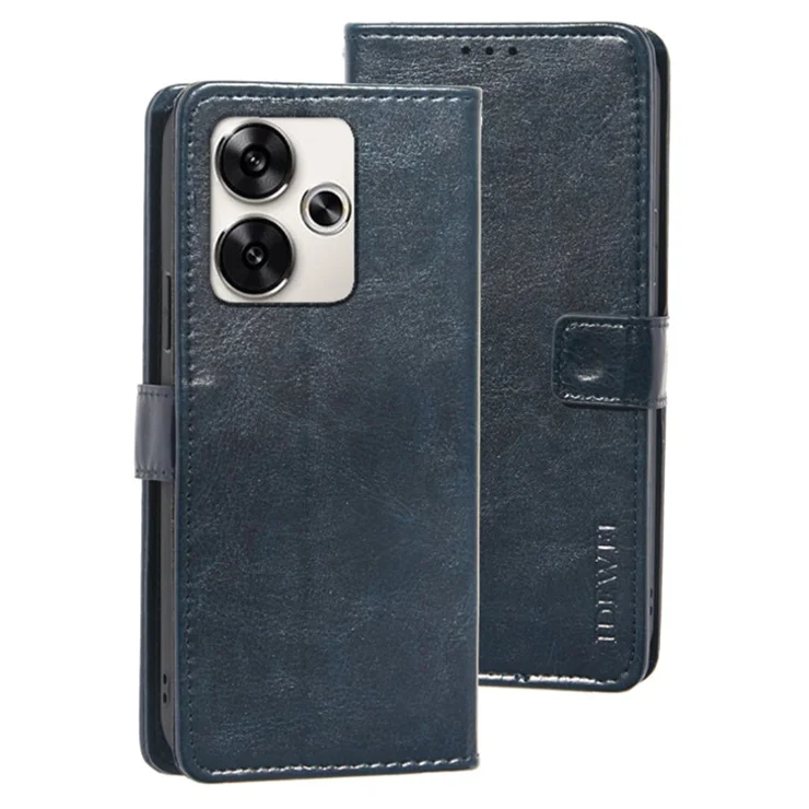 IDEWEI For Xiaomi Poco F6 5G / Redmi Turbo 3 5G Case Crazy Horse Texture Leather Flip Phone Cover - Dark Blue
