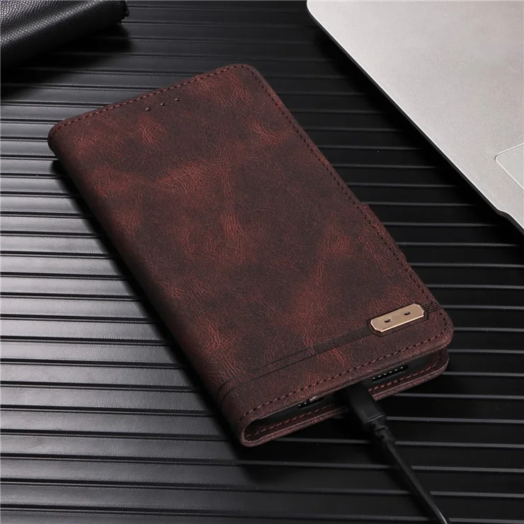 For Motorola Edge 50 Pro 5G Case Leather Wallet Phone Cover Hardware Decor - Coffee