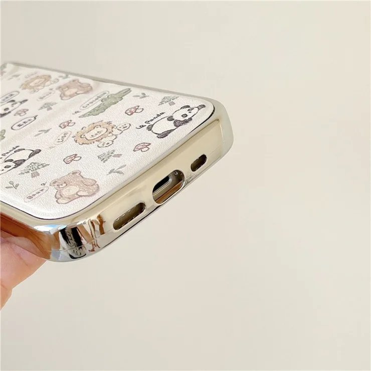 For iPhone 15 Pro Case Cute Pattern Kickstand Leather+TPU Electroplating Phone Cover - Graffiti Bear