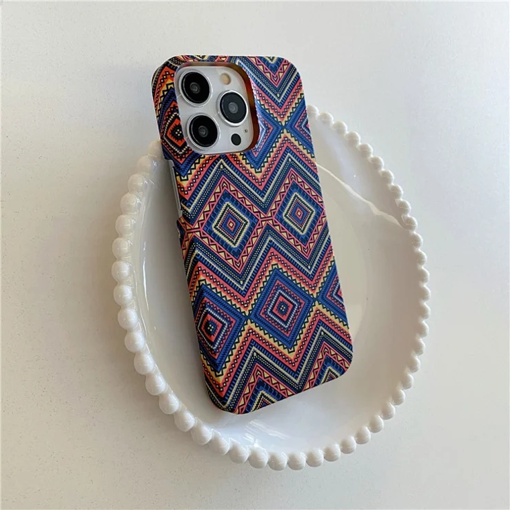 For iPhone 15 Pro Max Case Water Transfer Printing Drop-proof PC Cell Phone Cover - Plaid
