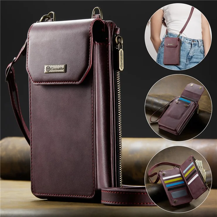 CASEME Me40 4.0-7.3 inch Vertical Phone Bag PU Leather RFID Blocking Crossbody Bag Handbag - Red