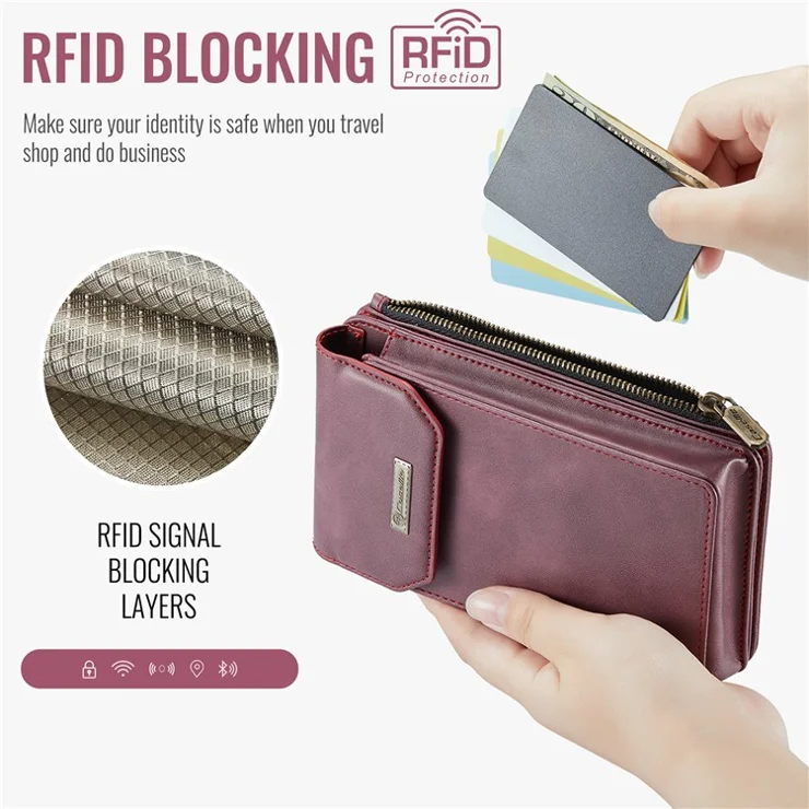 CASEME Me40 4.0-7.3 inch Vertical Phone Bag PU Leather RFID Blocking Crossbody Bag Handbag - Red