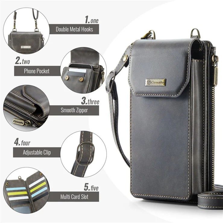 CASEME Me40 4.0-7.3 inch Vertical Phone Bag PU Leather RFID Blocking Crossbody Bag Handbag - Coffee
