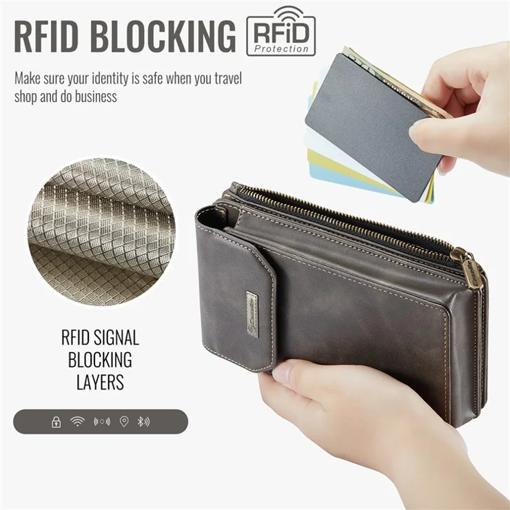 CASEME Me40 4.0-7.3 inch Vertical Phone Bag PU Leather RFID Blocking Crossbody Bag Handbag - Coffee