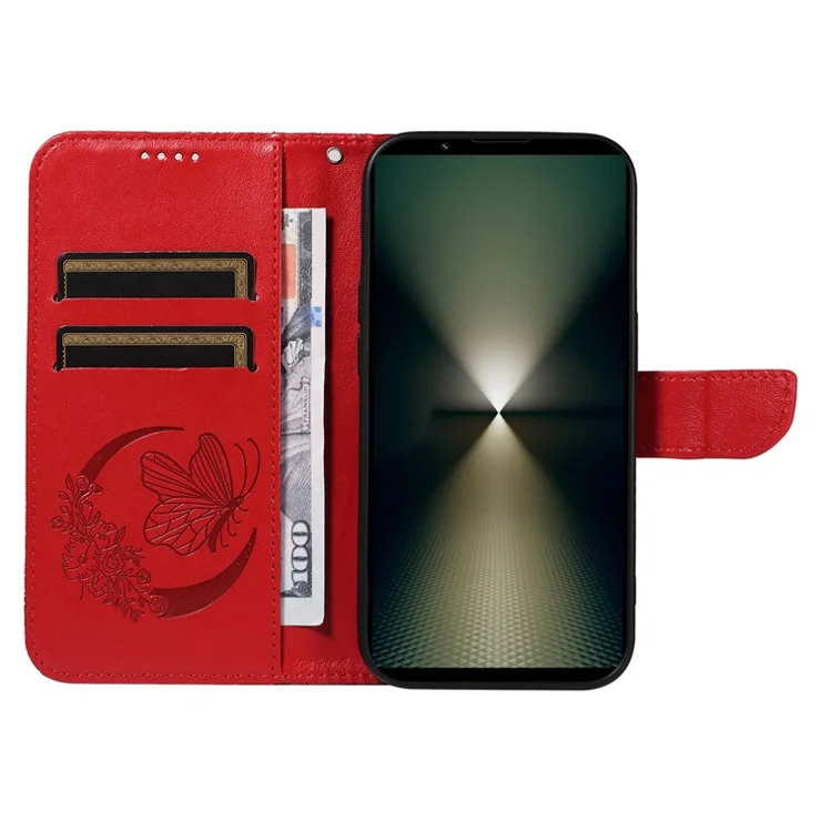 For Sony Xperia 1 VI Case Wallet Leather Phone Cover Butterfly Imprinted - Red