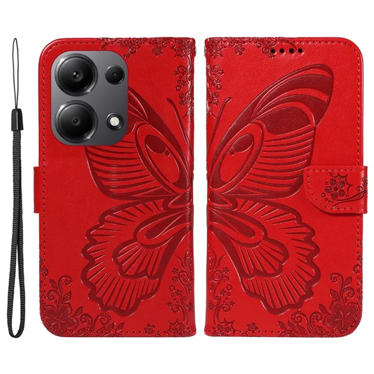 For Xiaomi Redmi Note 13 Pro 4G / Poco M6 Pro 4G Wholesale Phone Case Butterfly Pattern PU Leather Flip Phone Cover - Red