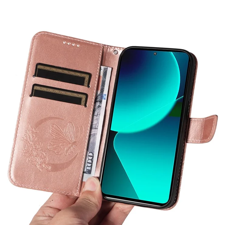 For Xiaomi 13T Pro / 13T / Redmi K60 Ultra Phone Case Butterfly Pattern PU Leather Flip Phone Cover - Rose Gold