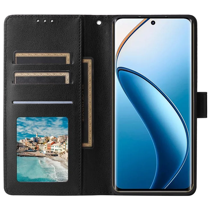 For Realme 12 Pro+ 5G / Realme 12 Pro 5G Case 3 Card Slots PU Leather Wallet Stand Phone Cover - Black