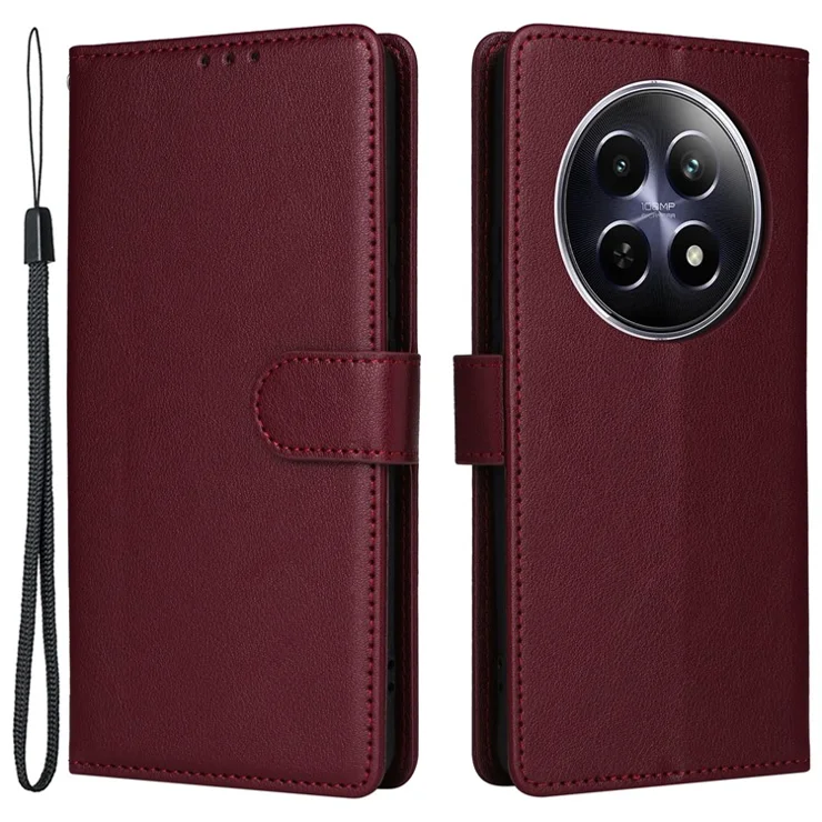 For Realme 12 5G Case 3 Card Slots PU Leather Wallet Stand Phone Cover - Wine Red
