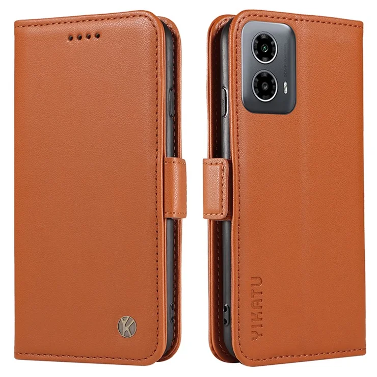 YIKATU YK-003 For Motorola Moto G45 5G / G34 5G Case Card Slots PU Leather Wallet Phone Cover - Brown