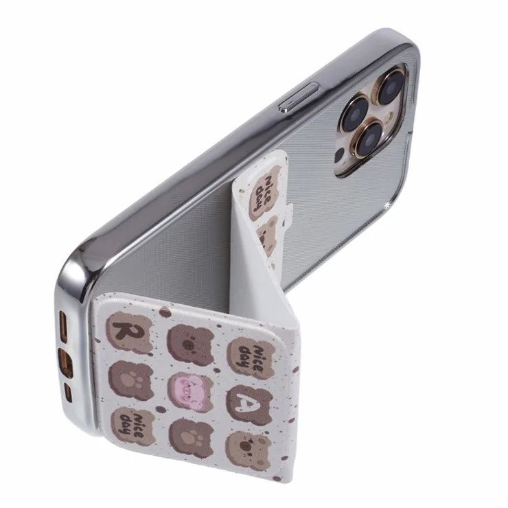 For iPhone 13 Pro Case Animal Pattern Phone Back Cover with Leather Kickstand - Graffiti Bear