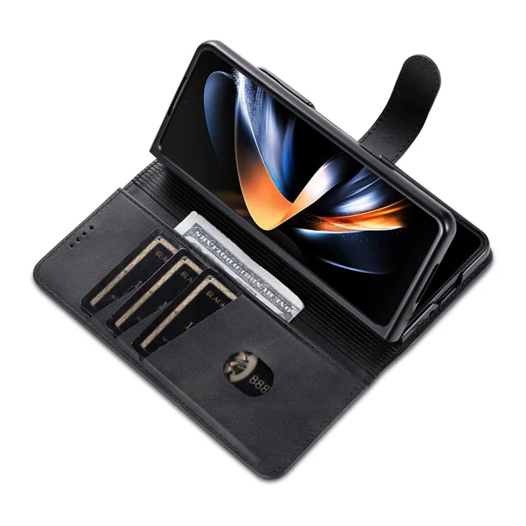 AZNS For Samsung Galaxy Z Fold6 5G Case PC Interior PU Leather Phone Cover Wallet - Black