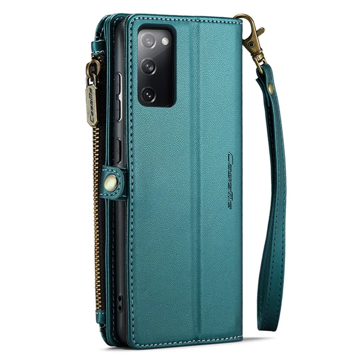 For Samsung Galaxy S20 FE / S20 FE 5G / S20 FE 2022 / S20 Lite Leather Case CASEME C36 Zipper Multiple Card Slots Phone Cover with Straps - Green