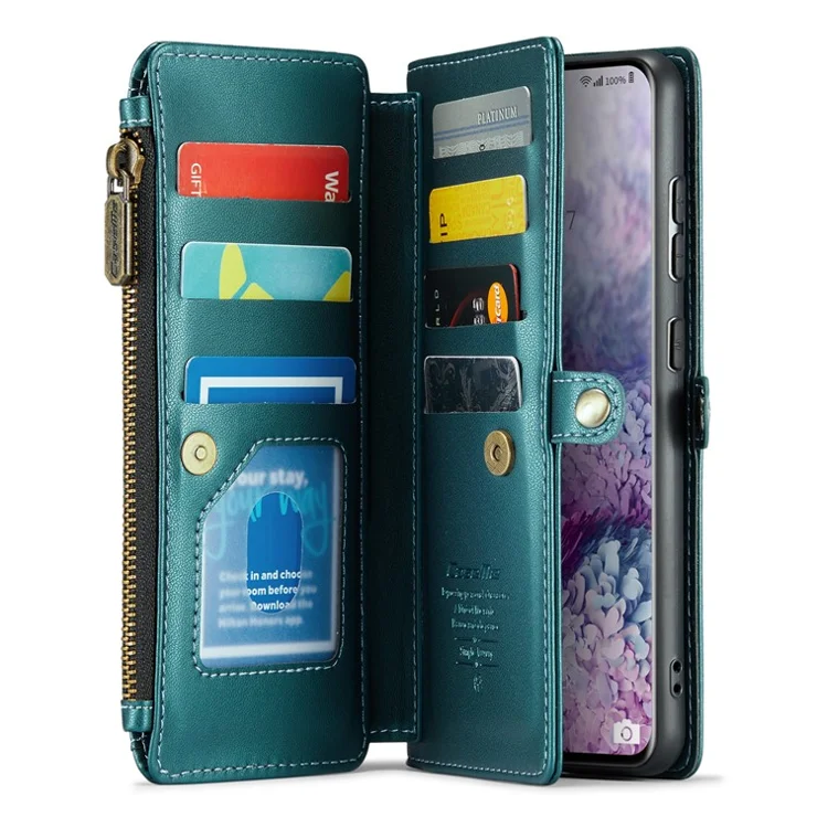 For Samsung Galaxy S20 Plus 5G / 4G Leather Case CASEME C36 Zipper Multiple Card Slots Phone Cover with Straps - Green