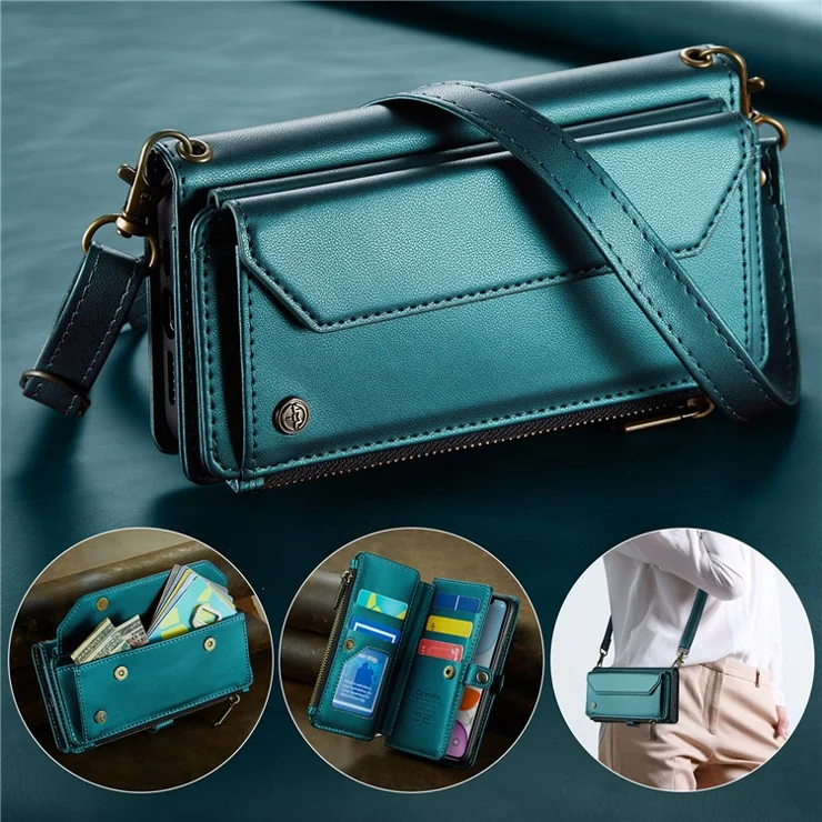 For iPhone 11 Leather Case CASEME C36 Zipper Multiple Card Slots Phone Cover with Straps - Green