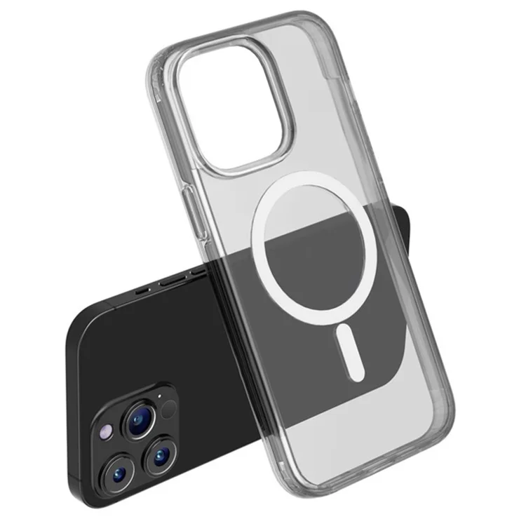 For iPhone 13 Pro Protective Case PC+TPU Magnetic Phone Cover - Transparent Black