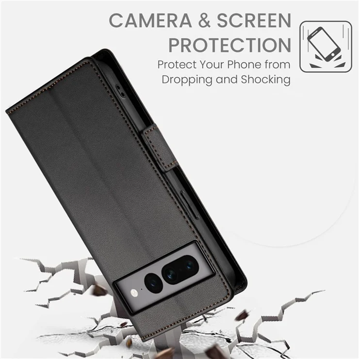 DF-010 For Google Pixel 7 Pro 5G Case Wallet Leather Phone Cover Flip Stand View Magnetic Protect - Black