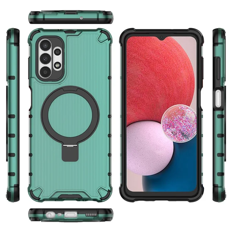 For Samsung Galaxy A13 4G / 5G Case Magnetic Ring Kickstand PC+TPU Phone Cover - Green