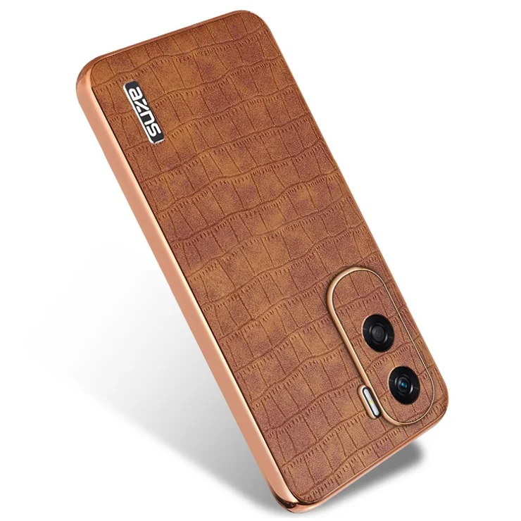 AZNS For Honor X50i 5G / 90 Lite 5G Case Electroplating PU Leather Coated TPU Phone Back Cover - Brown